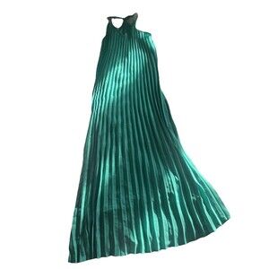 She+Sky Women's Smocked Pleated Maxi Dress Racerback Green Sundress Small